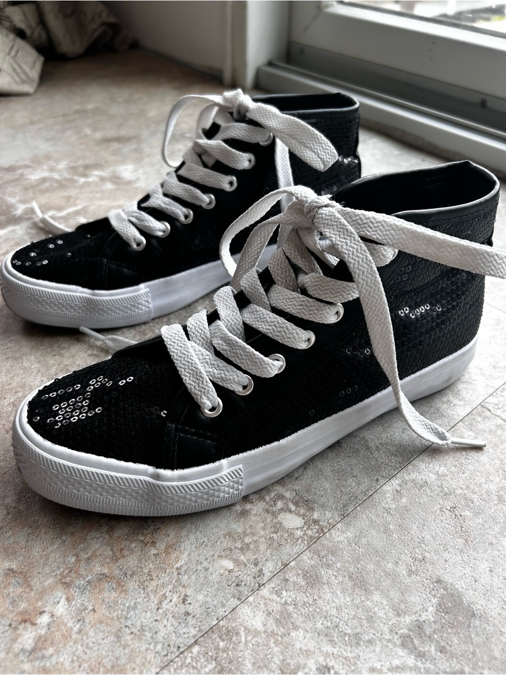 Revolution Black Sequin High-Top Sneakers with White Laces